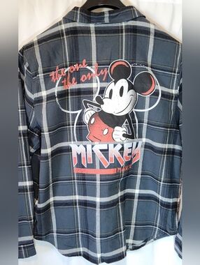 Disney Mickey Mouse Black & Grey Flannel Button Down Shirt Size 3X